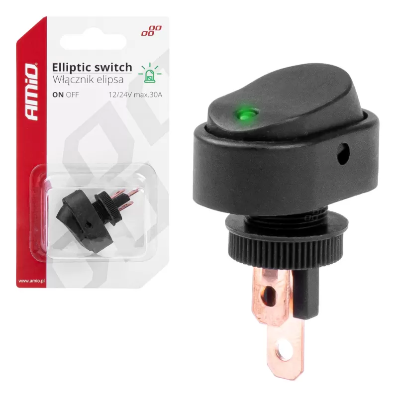 Elipsės formos jungiklis su žalia lempute 12/24V maks. 30A ON/OFF