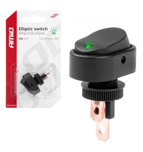 Elipsės formos jungiklis su žalia lempute 12/24V maks. 30A ON/OFF