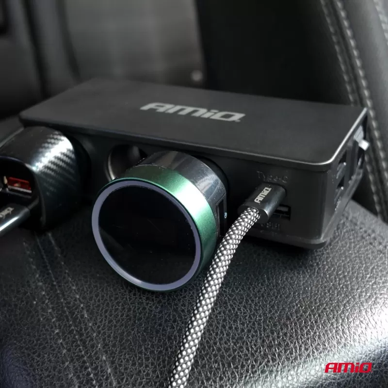 Prailgintuvo lizdas su įkrovikliu 3xUSB-A USB-C QC 3.0 PD 3.0, 148W AMIO-04836