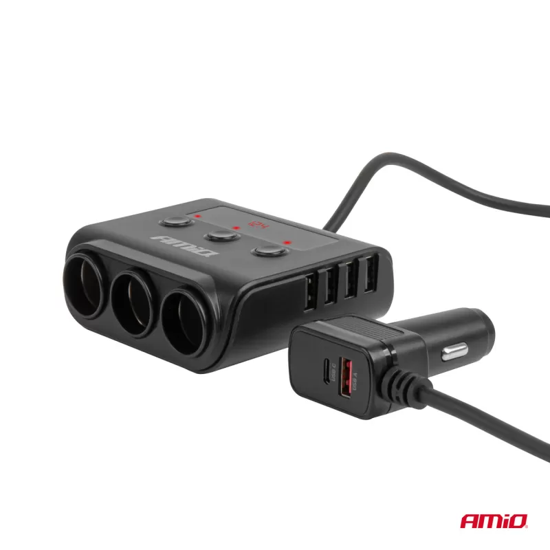 Prailgintuvo lizdas su įkrovikliu 4xUSB-A QC3.0 PD 3.0, 180 W AMIO-04835