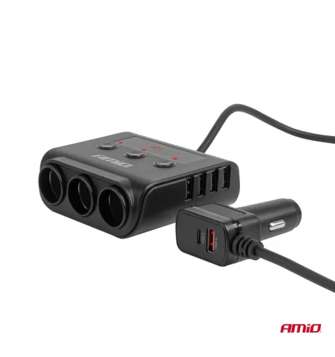 Prailgintuvo lizdas su įkrovikliu 4xUSB-A QC3.0 PD 3.0, 180 W AMIO-04835