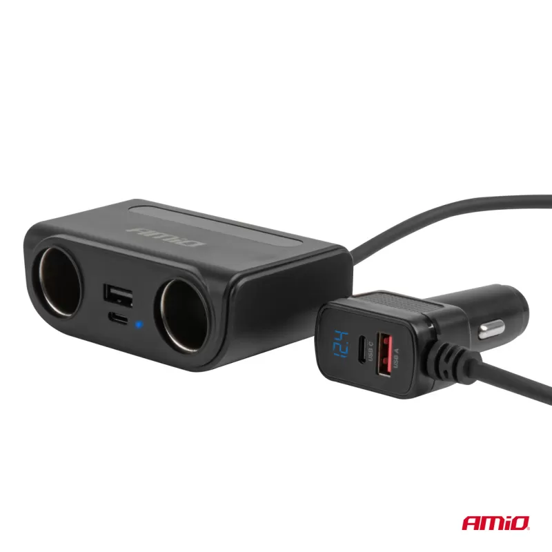 Prailgintuvo lizdas su įkrovikliu USB-C USB-A QC3.0 PD3.0, 120W AMIO-04837