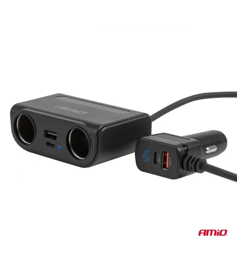 Prailgintuvo lizdas su įkrovikliu USB-C USB-A QC3.0 PD3.0, 120W AMIO-04837