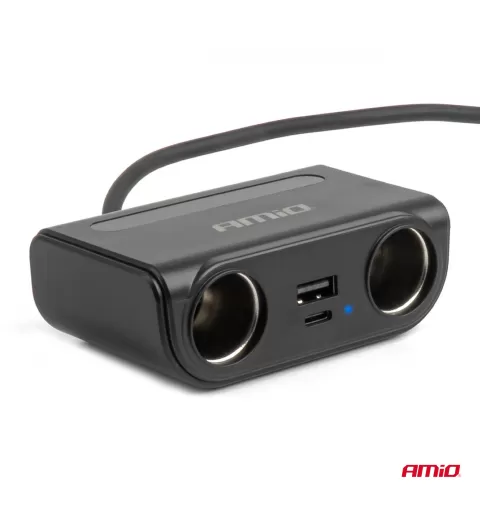 Prailgintuvo lizdas su įkrovikliu USB-C USB-A QC3.0 PD3.0, 120W AMIO-04837