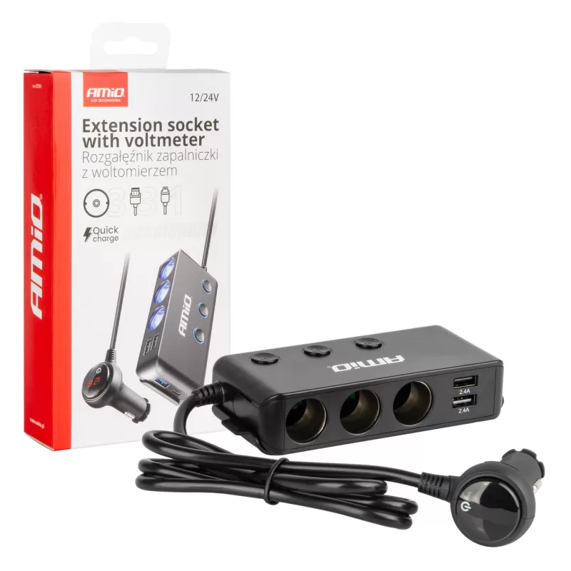 Prailgintuvo lizdas su voltmetru AMIO-03781
