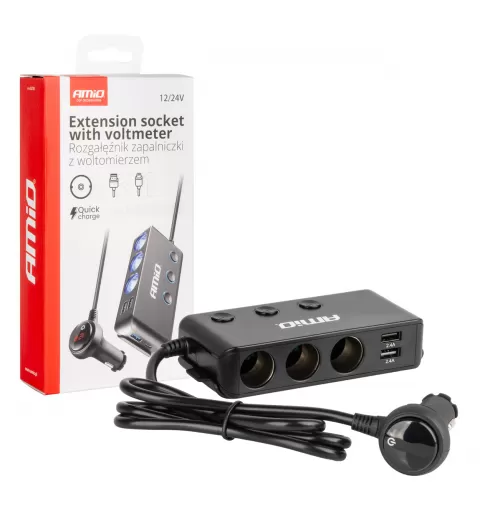 Prailgintuvo lizdas su voltmetru AMIO-03781