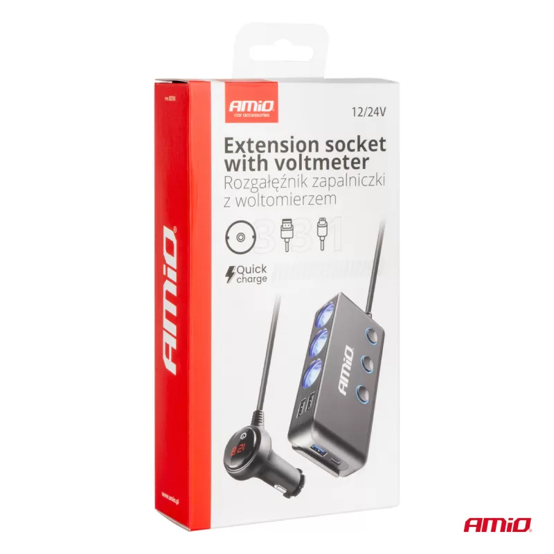 Prailgintuvo lizdas su voltmetru AMIO-03781