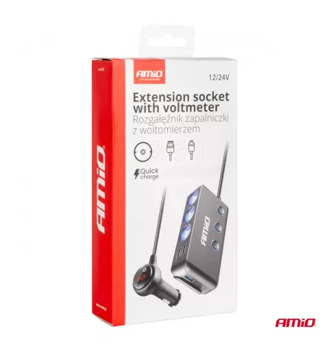 Prailgintuvo lizdas su voltmetru AMIO-03781