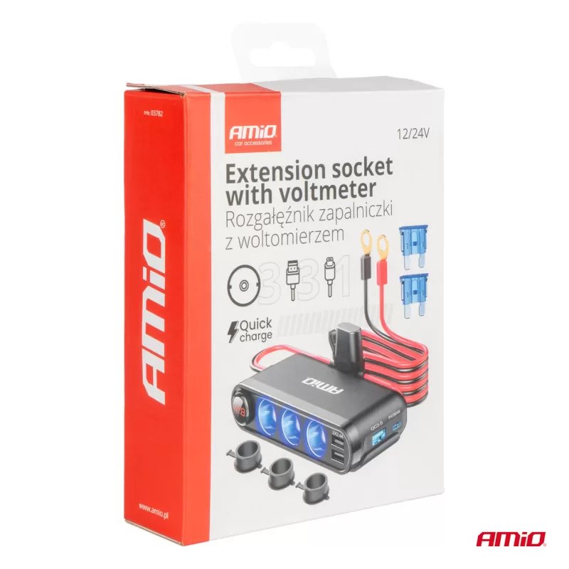 Prailgintuvo lizdas su voltmetru AMIO-03782