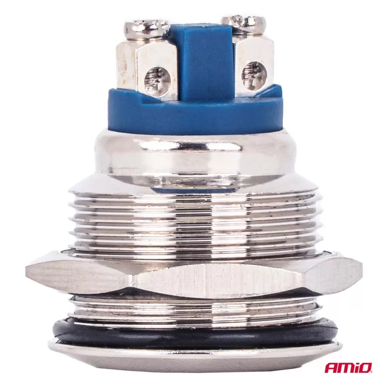 Plokščias apvalus plieninis momentinis mygtukas 19 mm, 5 A, 12/230 V, AMIO-04436