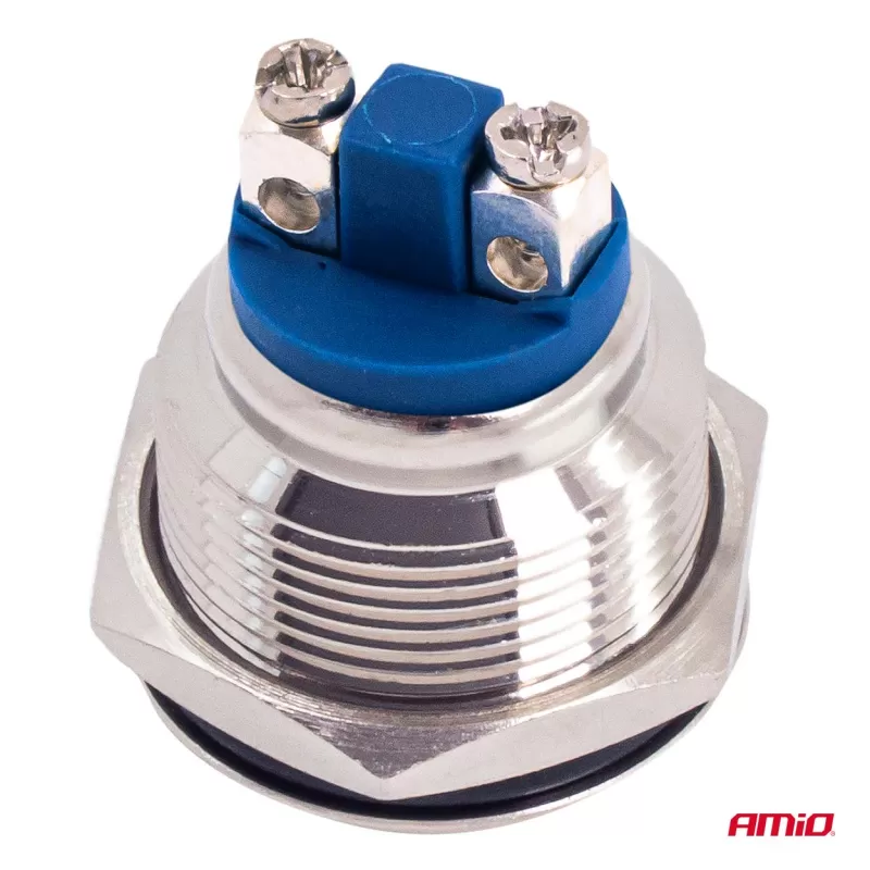 Plokščias apvalus plieninis momentinis mygtukas 19 mm, 5 A, 12/230 V, AMIO-04436