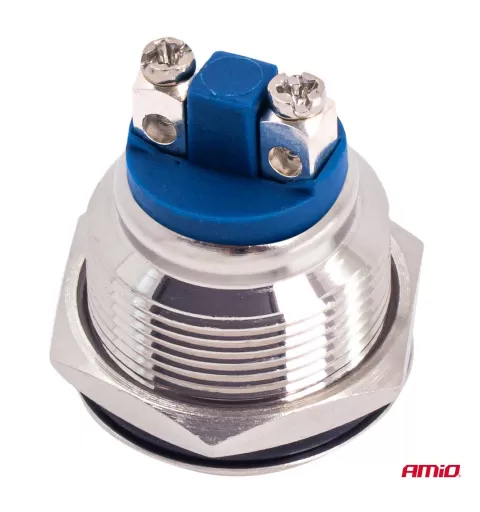 Plokščias apvalus plieninis momentinis mygtukas 19 mm, 5 A, 12/230 V, AMIO-04436