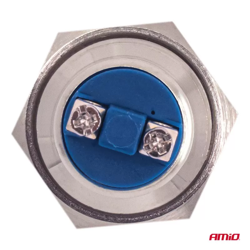 Plokščias apvalus plieninis momentinis mygtukas 19 mm, 5 A, 12/230 V, AMIO-04436