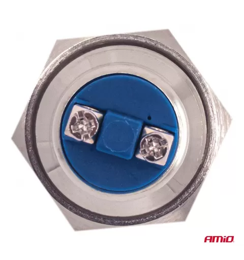 Plokščias apvalus plieninis momentinis mygtukas 19 mm, 5 A, 12/230 V, AMIO-04436