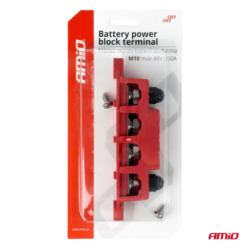 Masės paskirstymo blokas su plius šyna M10 12V - 48V 250A AMIO-03812