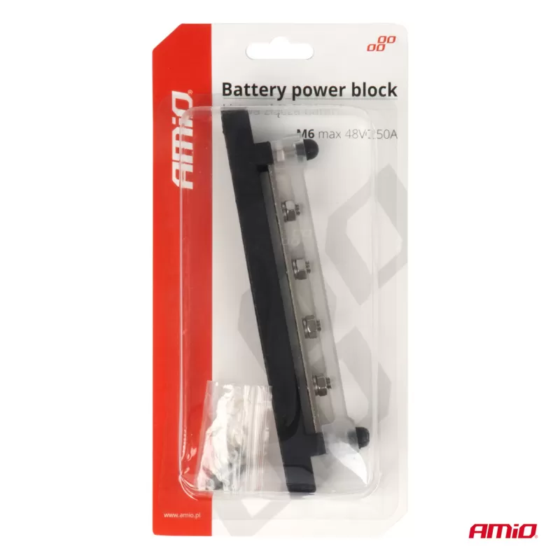 Masės paskirstymo blokas su plius šyna M6 12V - 48V 150A AMIO-03808