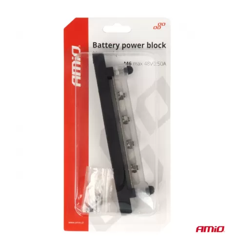 Masės paskirstymo blokas su plius šyna M6 12V - 48V 150A AMIO-03808