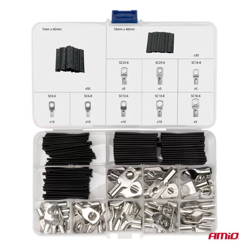 Termosusitraukiančios laidų jungtys ir vamzdeliai, 140 vnt., AMIO-04122