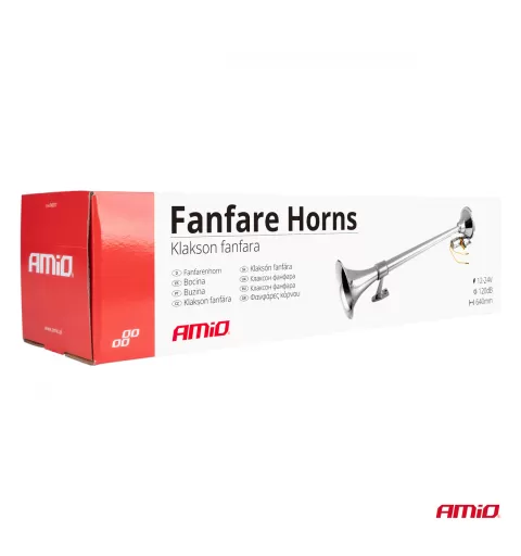 Fanfarinis garso signalas, chromuotas, 640mm, 12V 24V, AMIO-04076