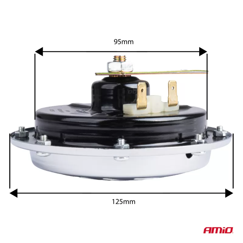 Garso signalas, chromuotas, 125 mm, 12V, AMIO-04074