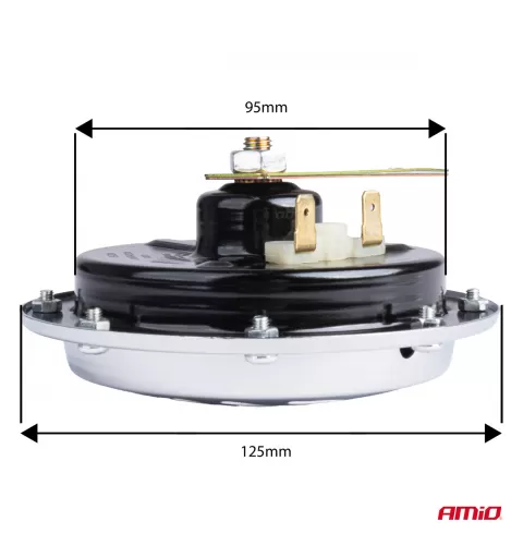 Garso signalas, chromuotas, 125 mm, 12V, AMIO-04074
