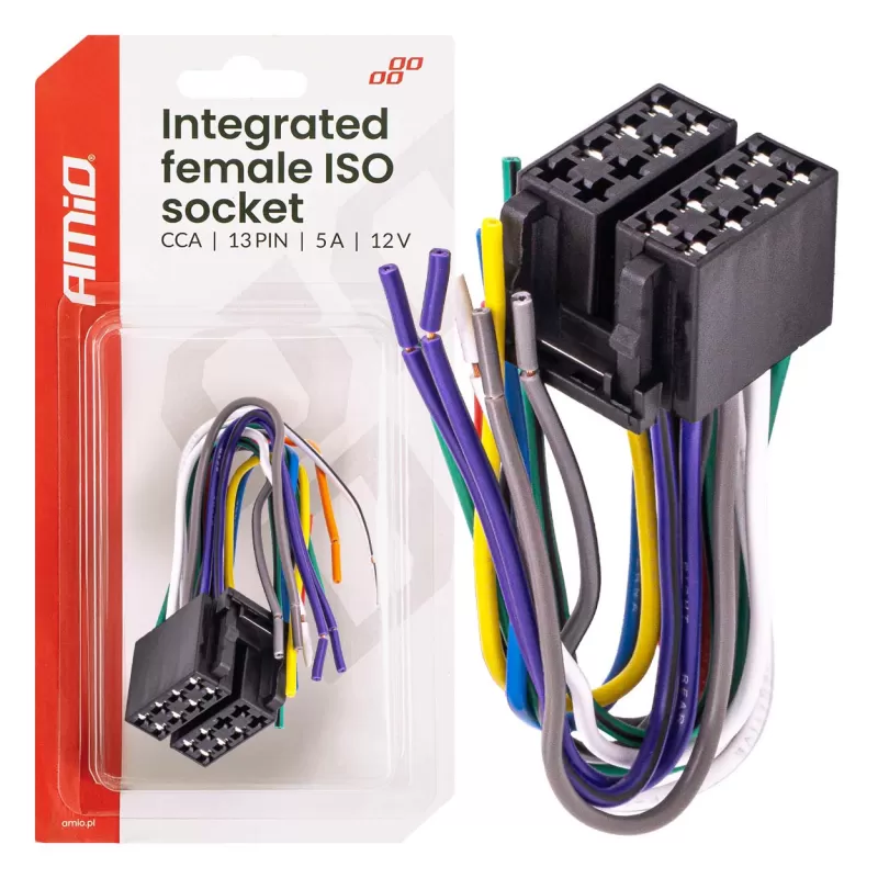 Integruotas moteriško tipo ISO lizdas ISO CCA 13 kontaktų 5A 12V AMIO-04441