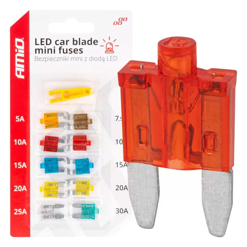 LED automobilio peiliuko tipo standartiniai saugikliai AMIO-04340