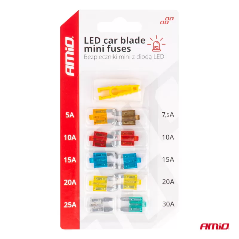 LED automobilio peiliuko tipo standartiniai saugikliai AMIO-04340