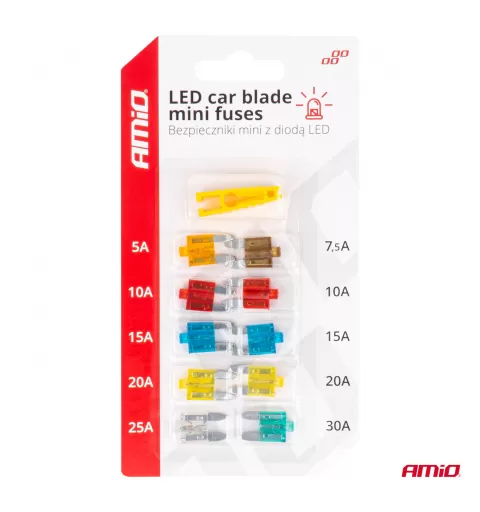 LED automobilio peiliuko tipo standartiniai saugikliai AMIO-04340