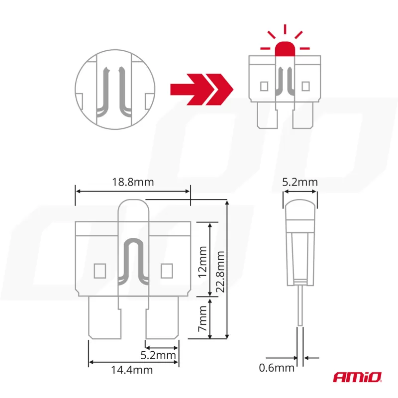 LED automobilio peiliuko tipo standartiniai saugikliai AMIO-04341