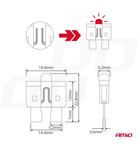 LED automobilio peiliuko tipo standartiniai saugikliai AMIO-04341