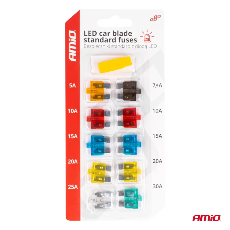 LED automobilio peiliuko tipo standartiniai saugikliai AMIO-04341