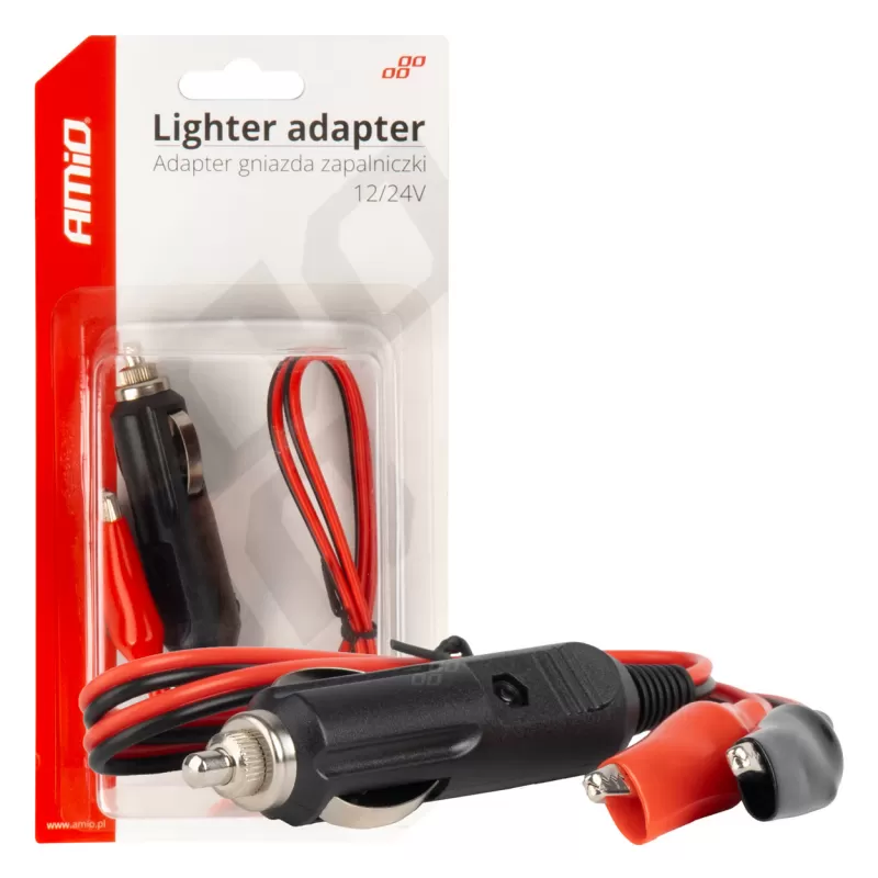 Žiebtuvėlio lizdo adapteris su krokodilo tipo išvadu 12V 24V 60cm AMIO-03802