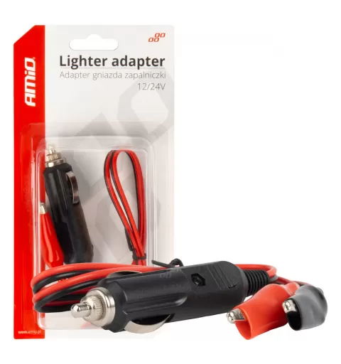 Žiebtuvėlio lizdo adapteris su krokodilo tipo išvadu 12V 24V 60cm AMIO-03802