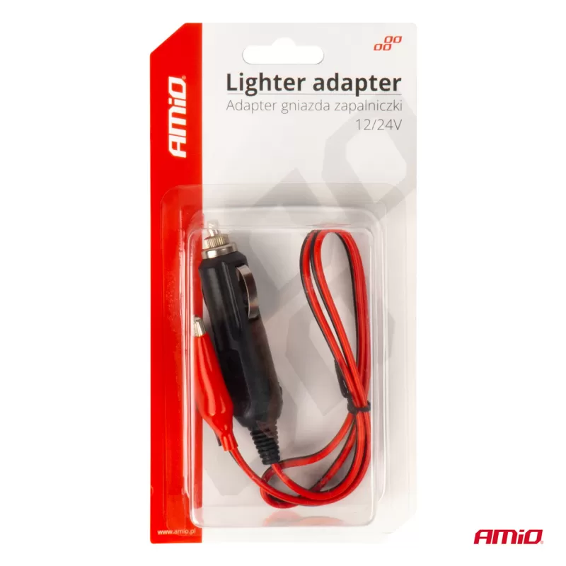 Žiebtuvėlio lizdo adapteris su krokodilo tipo išvadu 12V 24V 60cm AMIO-03802