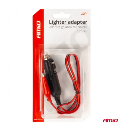 Žiebtuvėlio lizdo adapteris su krokodilo tipo išvadu 12V 24V 60cm AMIO-03802