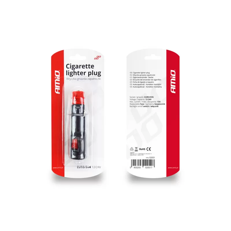 Žiebtuvėlio lizdo kištukas su jungikliu EURO/DIN 12/24V