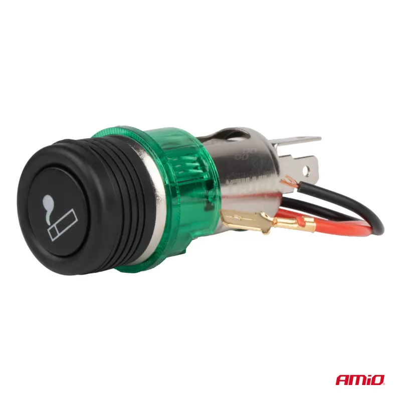 Žiebtuvėlio lizdo rinkinys su žalia lempute 12V CLI-03