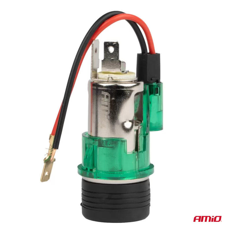 Žiebtuvėlio lizdo rinkinys su žalia lempute 12V CLI-03