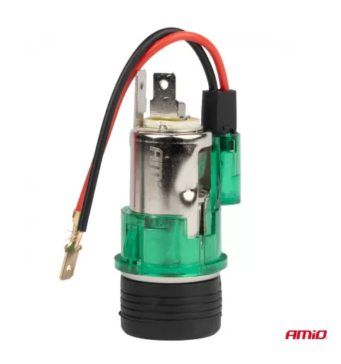 Žiebtuvėlio lizdo rinkinys su žalia lempute 12V CLI-03