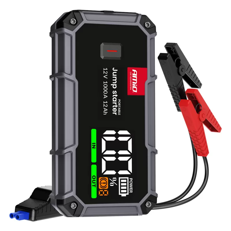 Nešiojamas 3in1 paleidimo įrenginys/LED/išorinė baterija 12V 12Ah 1000A PRO AMIO-04676