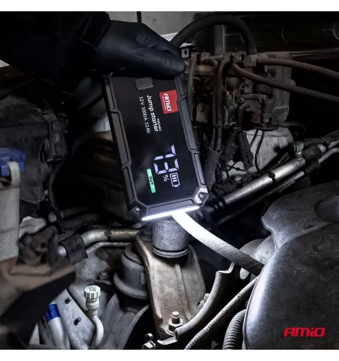 Nešiojamas 3in1 paleidimo įrenginys/LED/išorinė baterija 12V 12Ah 1000A PRO AMIO-04676