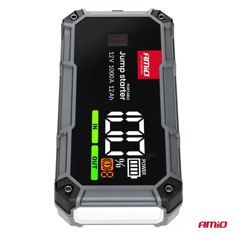 Nešiojamas 3in1 paleidimo įrenginys/LED/išorinė baterija 12V 12Ah 1000A PRO AMIO-04676