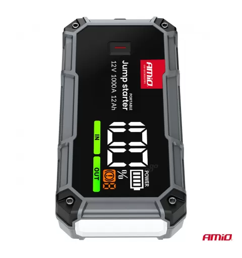 Nešiojamas 3in1 paleidimo įrenginys/LED/išorinė baterija 12V 12Ah 1000A PRO AMIO-04676