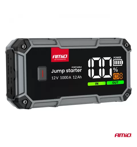Nešiojamas 3in1 paleidimo įrenginys/LED/išorinė baterija 12V 12Ah 1000A PRO AMIO-04676