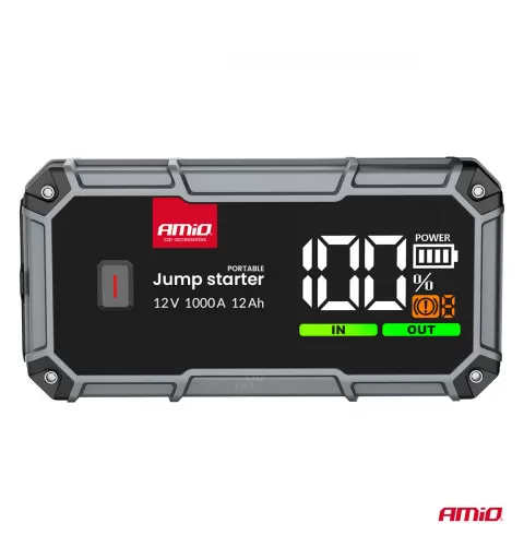 Nešiojamas 3in1 paleidimo įrenginys/LED/išorinė baterija 12V 12Ah 1000A PRO AMIO-04676