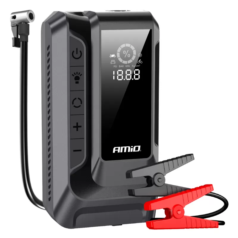 Nešiojamas 4in1 paleidimo įrenginys/LED/oro kompresorius/išorinė baterija 12V 12Ah 1600A AMIO-04677