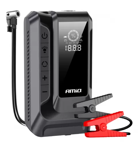 Nešiojamas 4in1 paleidimo įrenginys/LED/oro kompresorius/išorinė baterija 12V 12Ah 1600A AMIO-04677