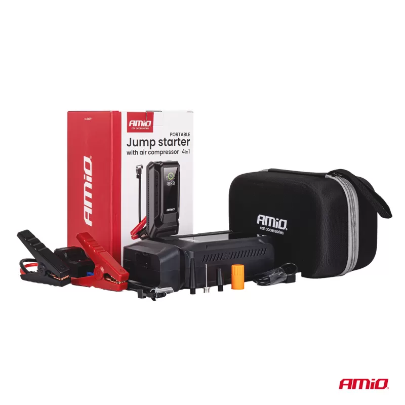 Nešiojamas 4in1 paleidimo įrenginys/LED/oro kompresorius/išorinė baterija 12V 12Ah 1600A AMIO-04677