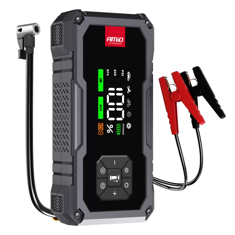 Nešiojamas 4in1 paleidimo įrenginys/LED/oro kompresorius/išorinė baterija 12V 7,2Ah 600A PRO AMIO-04674